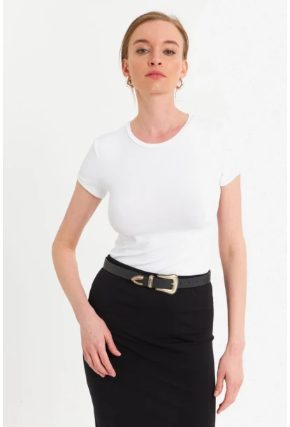 Kadın Beyaz Basic T-Shirt FLS07