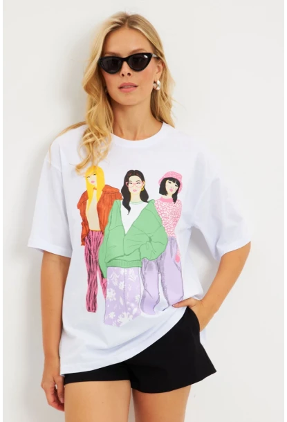 Kadın Beyaz Baskılı T-Shirt DY1329