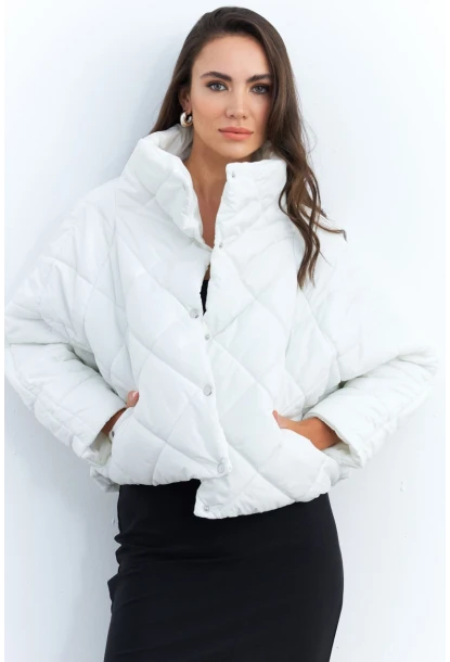 Kadın Beyaz Beli Lastikli Yarasa Kol Şişme Mont MX11