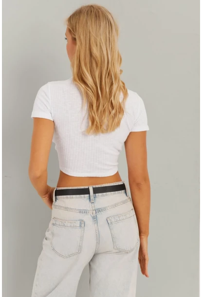 Kadın Beyaz Büzgülü Bluz AYD303