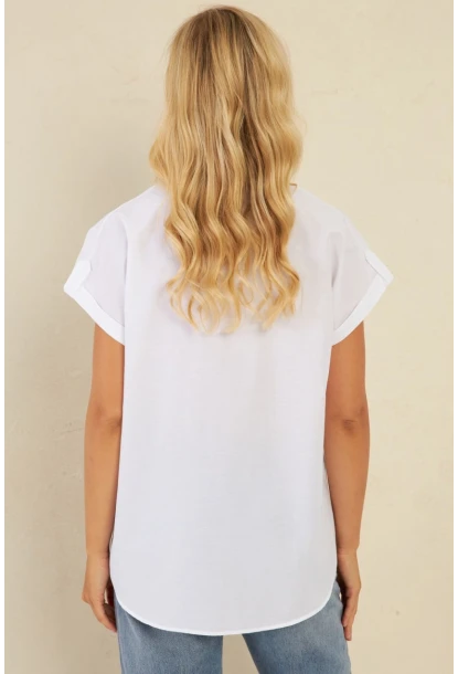 Kadın Beyaz Cepli Gömlek ZER410