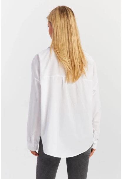 Kadın Beyaz Cepli Taşlı Gömlek MZER414