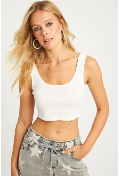 Kadın Beyaz Crop Bluz AYD339