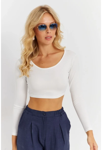 Kadın Beyaz Crop Bluz CG367
