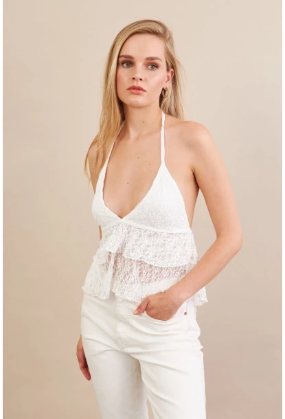 Kadın Beyaz Dantel Bluz ZH324