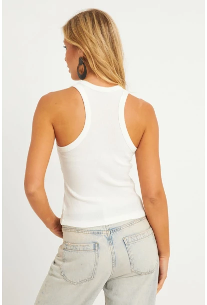 Kadın Beyaz Halter Yaka Fitilli Bluz MK11