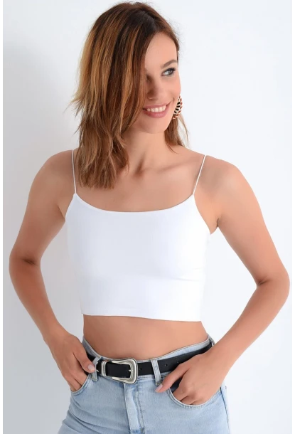 Kadın Beyaz İp Askılı Penye Büstiyer EF10