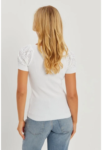 Kadın Beyaz Kalp Taka Triko Bluz SMT228