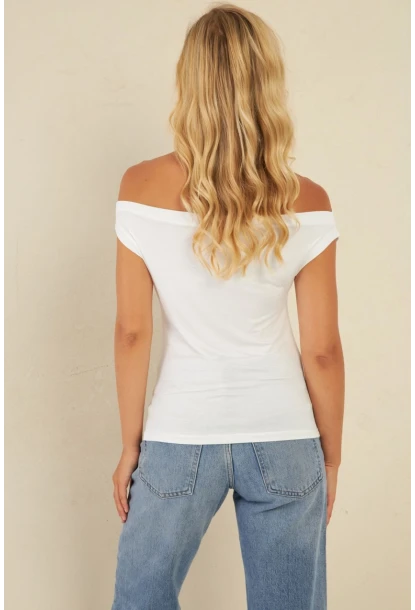 Kadın Beyaz Kayık Yaka Bluz LPP1288