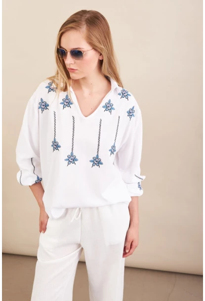 Kadın Beyaz Nakışlı Bluz MPC1345