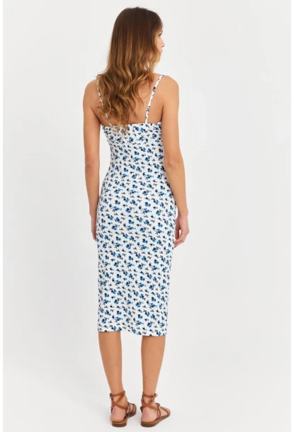 Kadın Beyaz Önü Bağlamalı Midi Elbise MTK10546