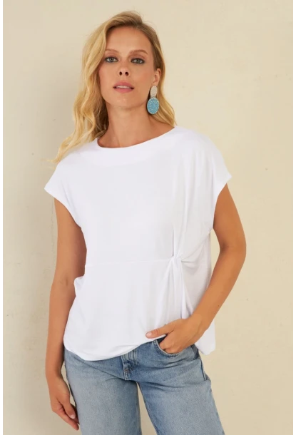 Kadın Beyaz Önü Düğümlü Bluz AYD348