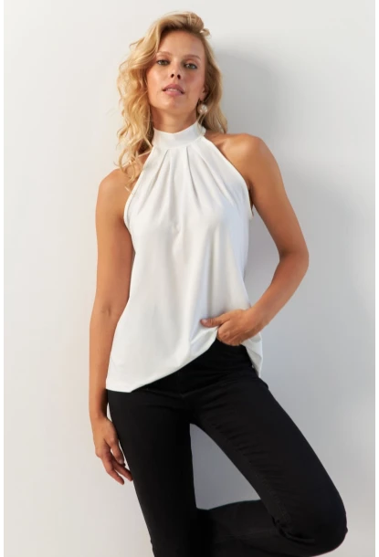 Kadın Beyaz Sırtı Damla Yılbaşı Bluz LPP5043