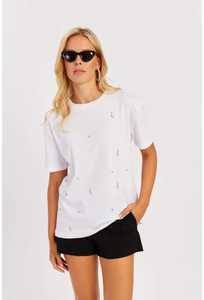 Kadın Beyaz Taşlı Bluz SGT401