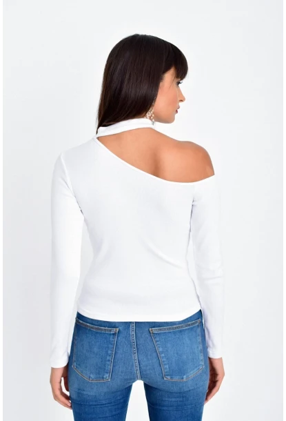Kadın Beyaz Tek Omuz Bluz Kaşkorse CG53