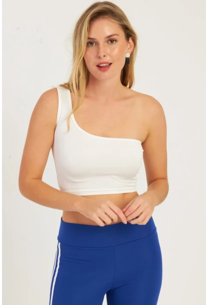 Kadın Beyaz Tek Omuz Crop Bluz CG338