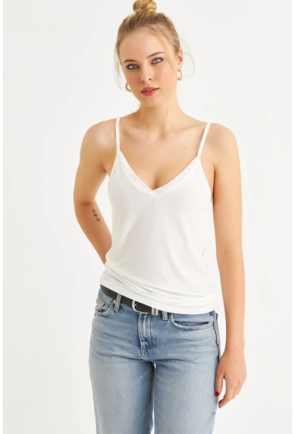 Kadın Beyaz Tül Şeritli Atlet LPP1024