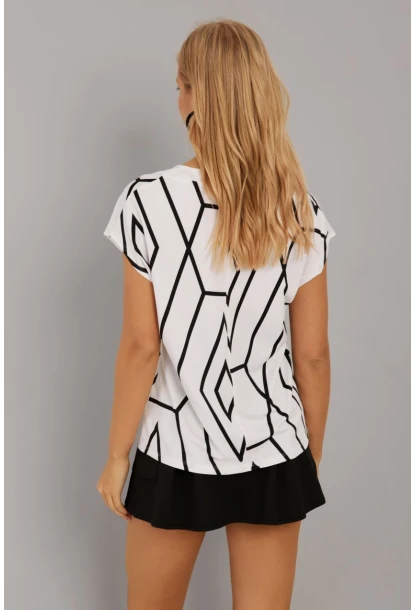 Kadın Beyaz V Yaka Desenli Bluz AYD293