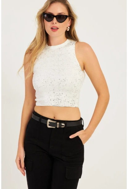 Kadın Beyaz Varaklı Bluz KZ2509