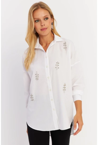 Kadın Beyaz Zımbalı Gömlek MASF1