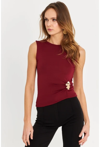 Kadın Bordo Aksesuarlı Büzgülü Bluz MOD2381