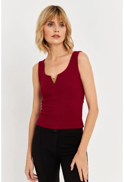 Kadın Bordo Aksesuarlı Kaşkorse Bluz RLO116