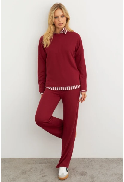 Kadın Bordo Alt Üst Pantolon Takım MTF28