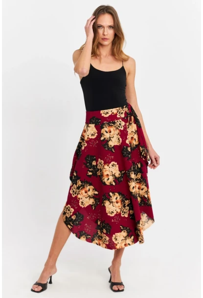 Kadın Bordo Asimetrik Etek LV81