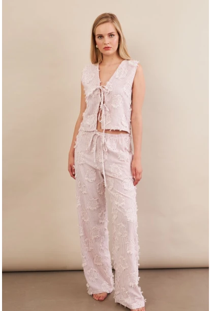 Kadın Bordo Çizgili Püsküllü Alt Üst Takım MOD2517