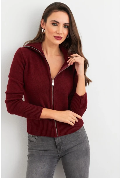 Kadın Bordo Devrik Yaka Hırka TEM102