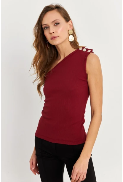 Kadın Bordo Düğme Detaylı Kaşkorse Bluz EY2711