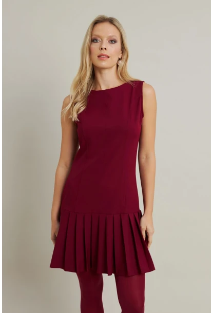 Kadın Bordo Etegi Pileli Mini Elbise FRY2265