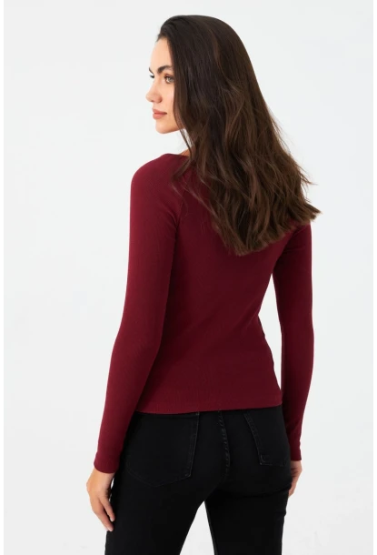 Kadın Bordo Fermuarlı Kaşkorse Bluz EY2954