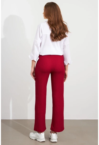 Kadın Bordo Gofre Pantolon ZH326