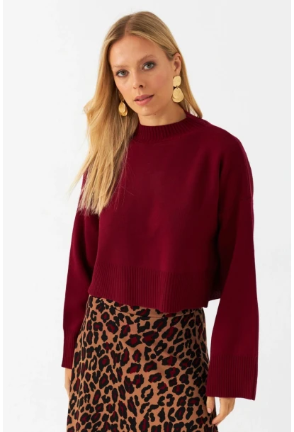 Kadın Bordo Kısa Kazak MYİL559