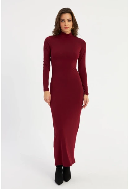 Kadın Bordo Maxi Elbise MLİK100