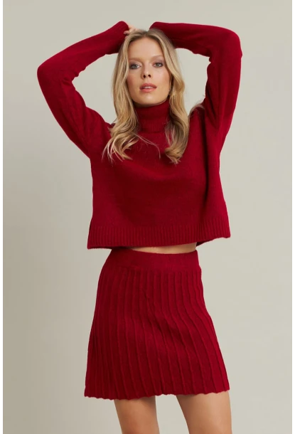 Kadın Bordo Pileli Etekli Alt Üst Takım ELT12001