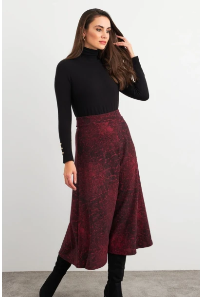 Kadın Bordo-Siyah Desenli Çan Etek MLON3007