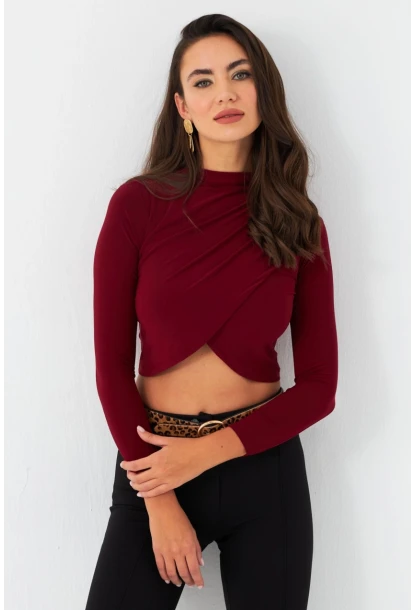 Kadın Bordo Yarım Balıkçı Anvelop Bluz CY351