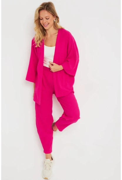 Kadın Bürümcük Kimono Takım Fuşya Q983