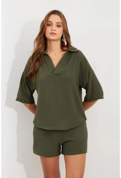 Kadın Çağla Yeşili Aerobin Şort Takım Q1005