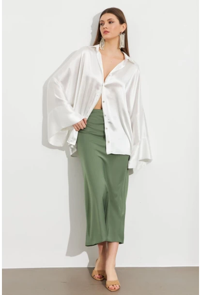 Kadın Çağla Yeşili Saten Çan Etek SE20