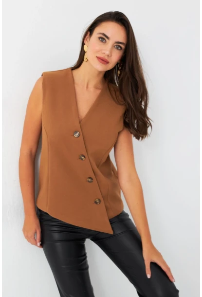 Kadın Camel Astarlı Asimetrik Yelek RAD50102