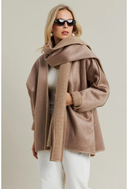 Kadın Camel Atkılı İçi Peluş Premium Ceket SE5