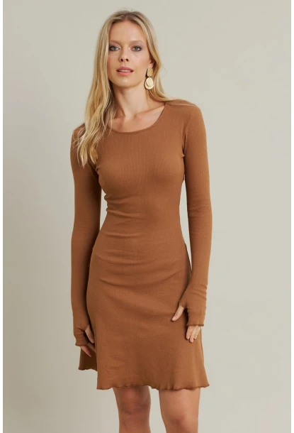 Kadın Camel Bağlamalı Kaşkorse Mini Elbise FRY2175