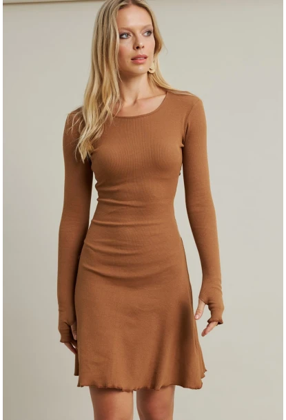 Kadın Camel Bağlamalı Kaşkorse Mini Elbise FRY2175