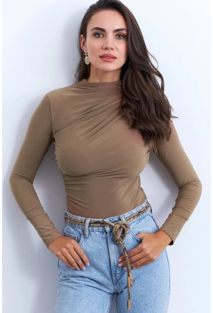 Kadın Camel Büzgülü Bluz LPP1279