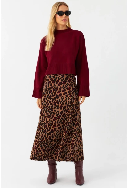 Kadın Camel Desenli Çan Etek LON3007