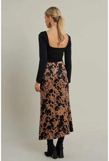 Kadın Camel Desenli Saten Etek MCAR1060