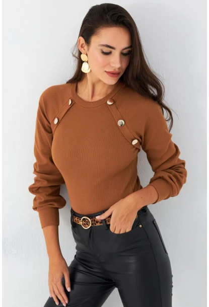 Kadın Camel Düğme Aksesuarlı Kaşkorse Bluz EY2946
